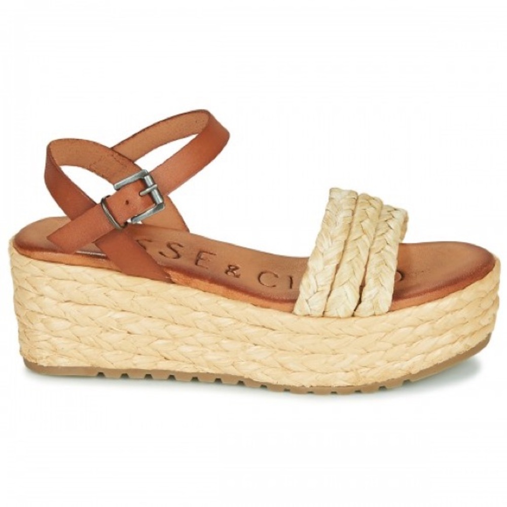 Musse & Cloud Brown and Cream Wedge Sandals